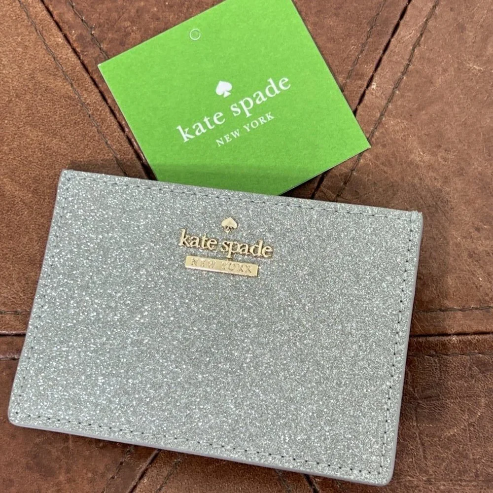 KATE SPADE Glimmer Slim Card Holder in Silver Gray NWT